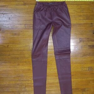 Monika Chiang Maroon Leather Skinny Pants